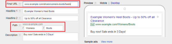Path and Final URLs in Google Ads